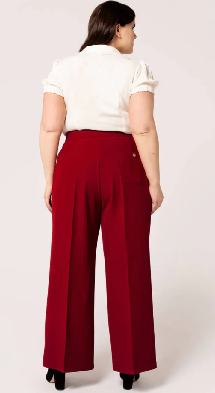 High Waist Marlenehose Ginger, 40's, Dunkelrot, Plus Size