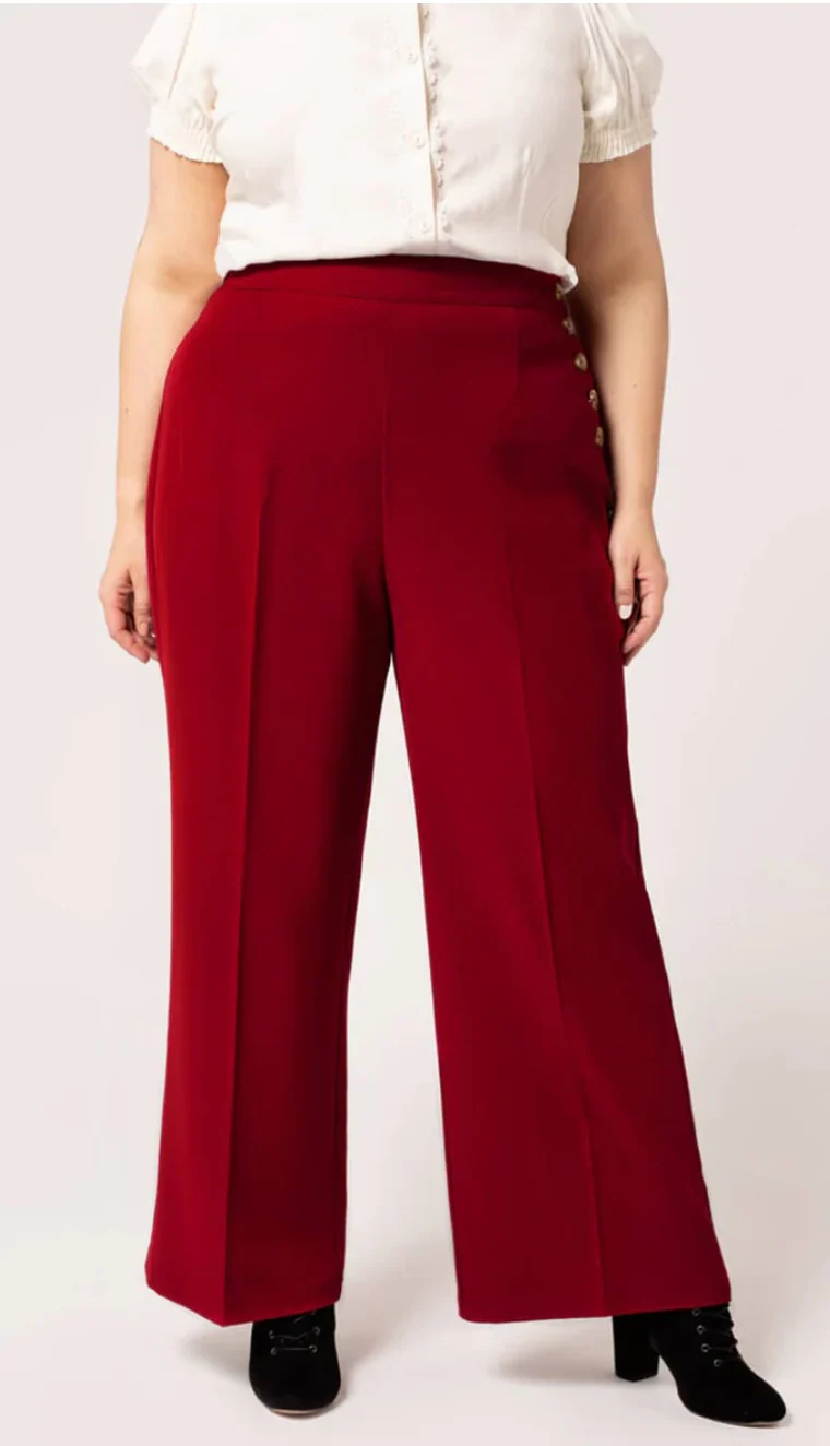 High Waist Marlenehose Ginger, 40's, Dunkelrot, Plus Size