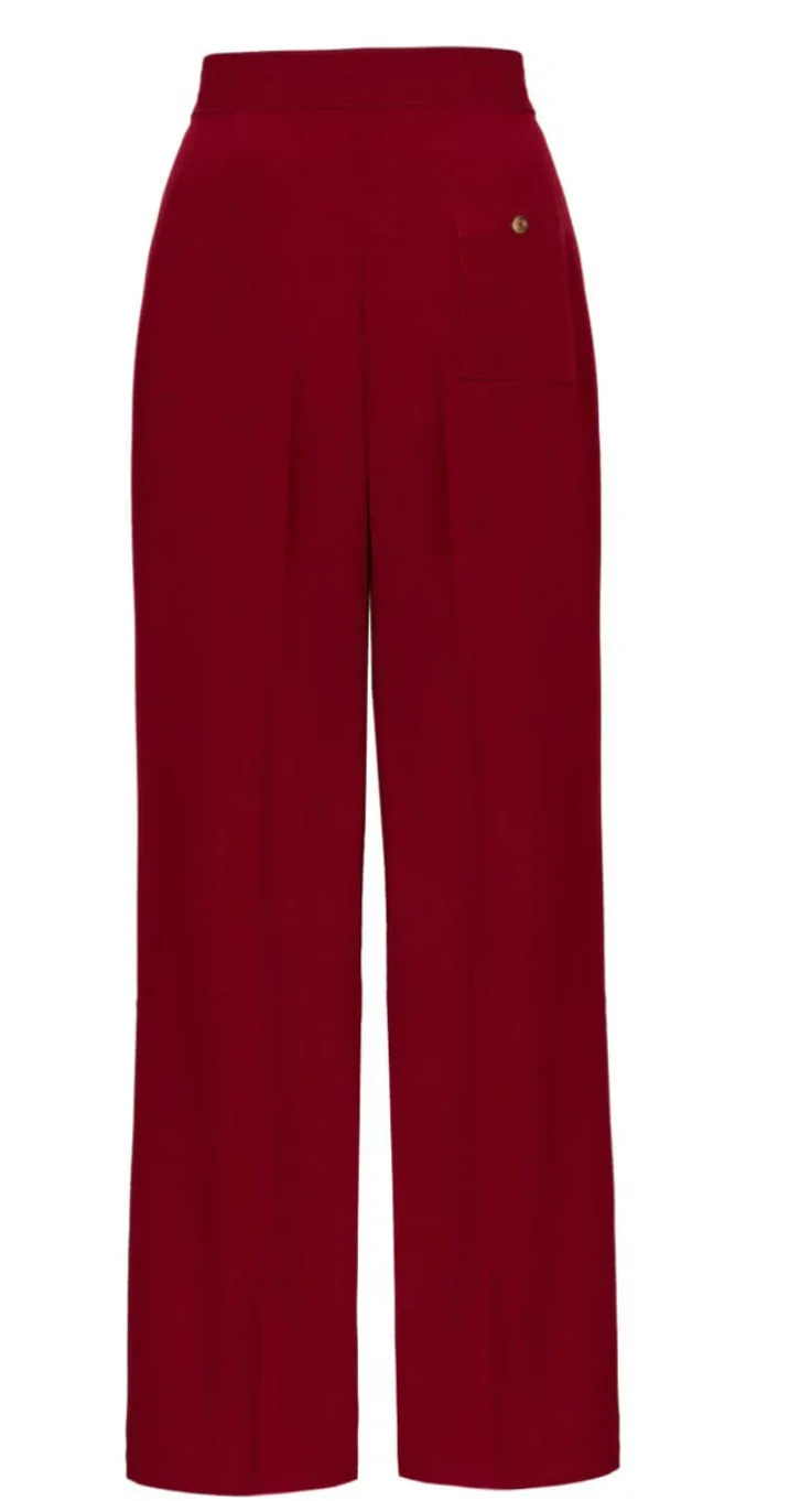 High Waist Marlenehose Ginger, 40's, Dunkelrot, Plus Size