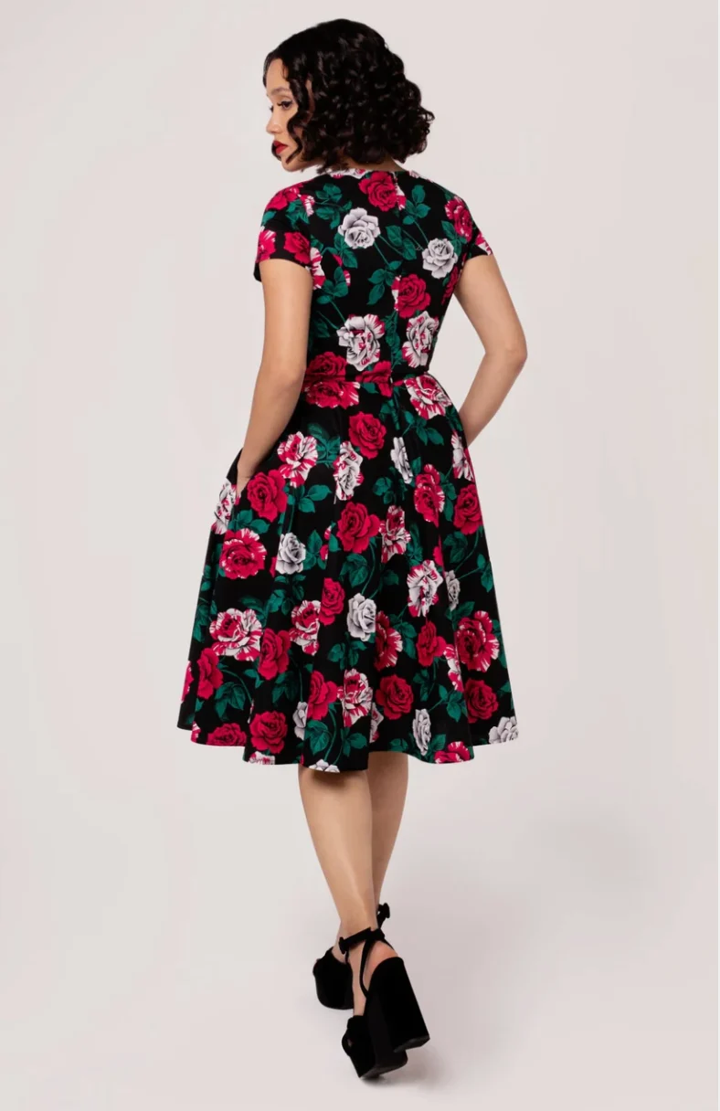 Swingkleid Paint me Roses 50's, Schwarz-Rot