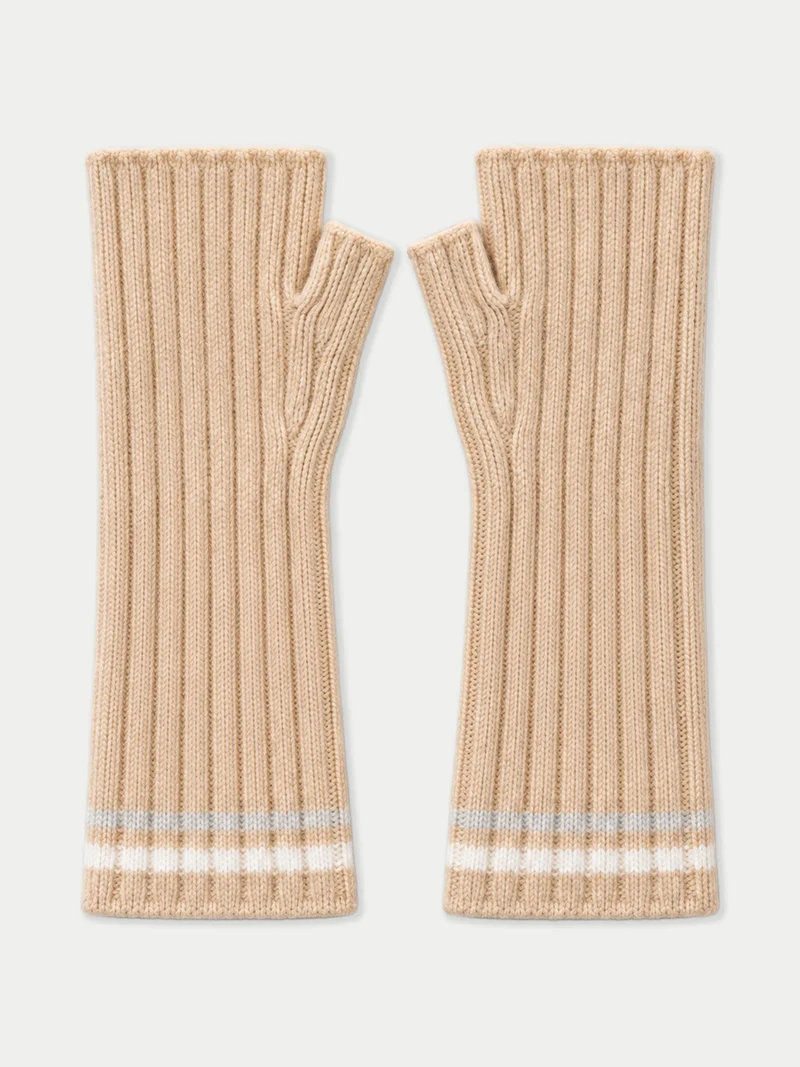 Fingerlose, gestreifte Kaschmirhandschuhe