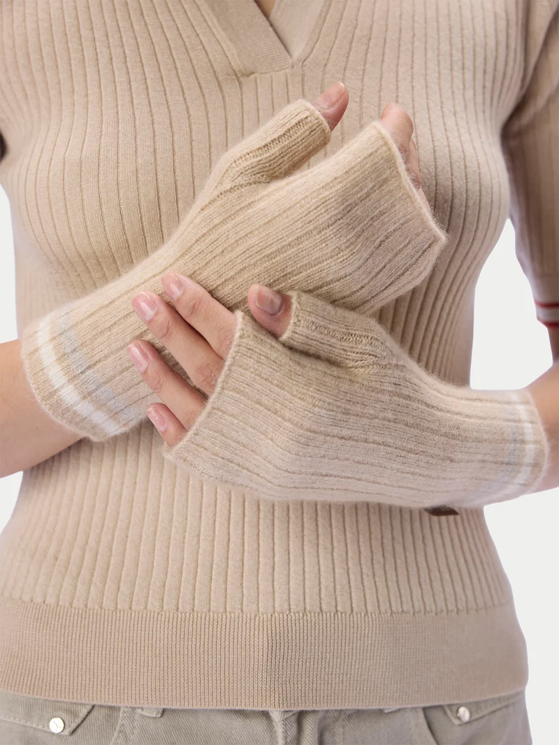 Fingerlose, gestreifte Kaschmirhandschuhe