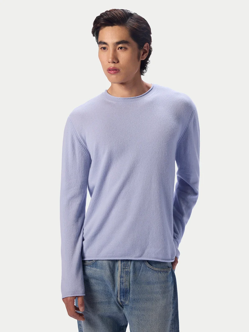 Kaschmirpullover mit Rollkante, Rundhals