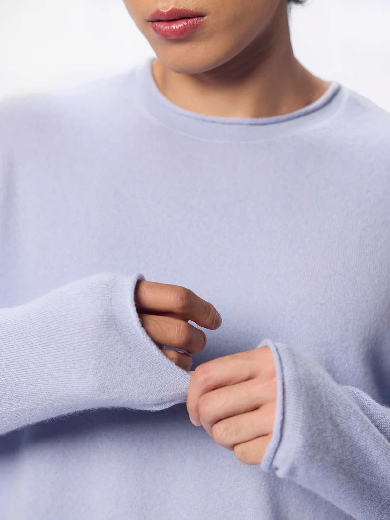 Kaschmirpullover mit Rollkante, Rundhals