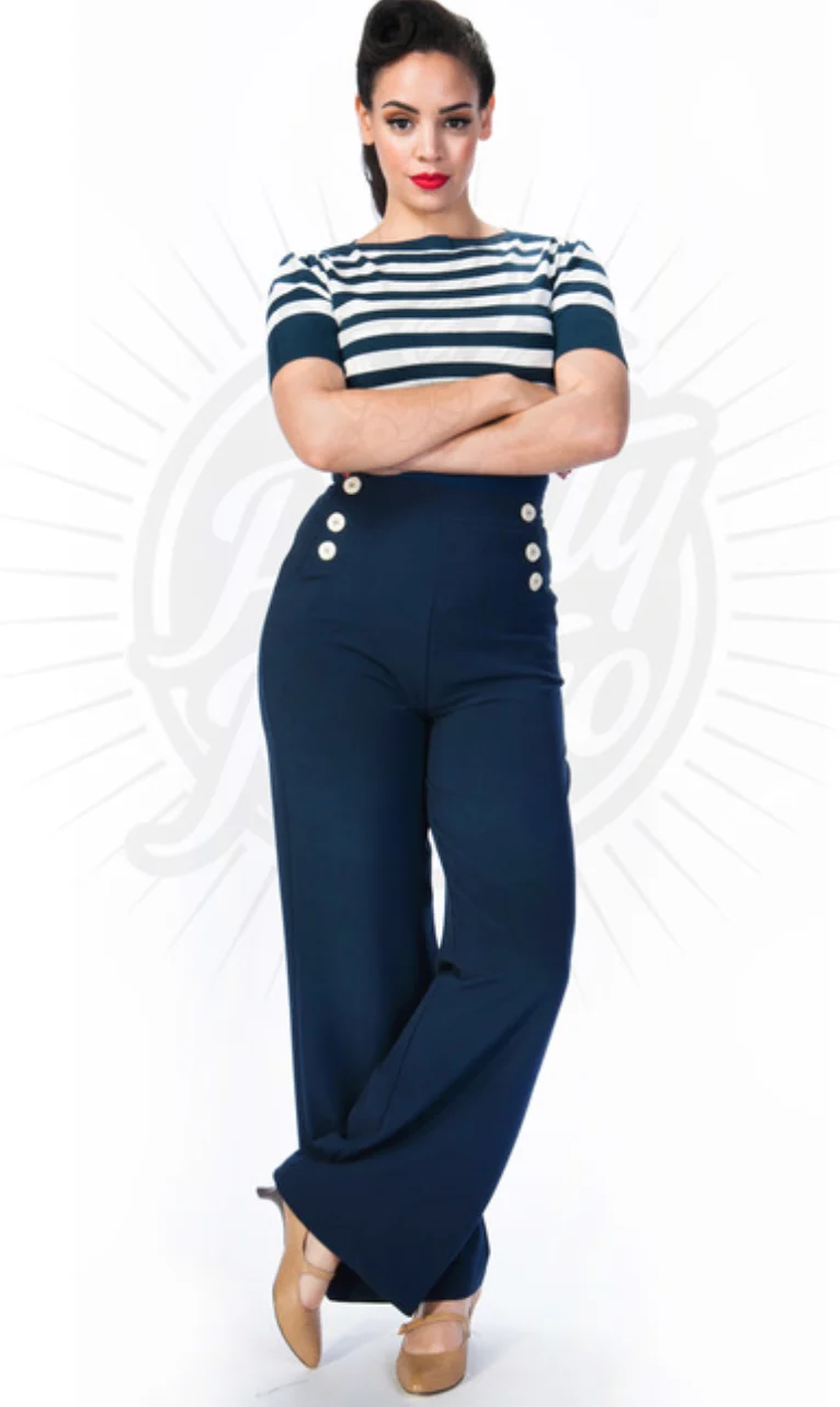 Hose Sailor Slacks, Navy , Plus Size