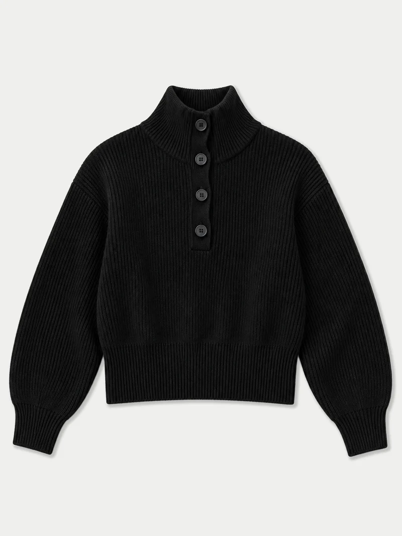 Kaschmirpullover mit Knopfleiste und Stehkragen