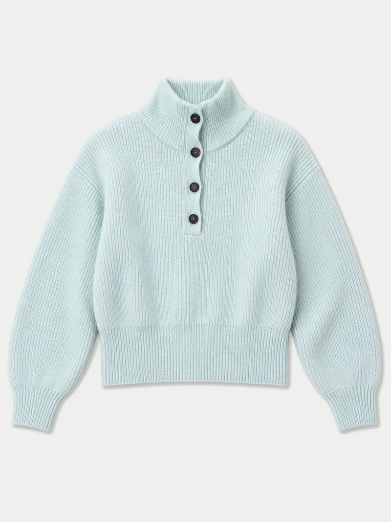 Kaschmirpullover mit Knopfleiste und Stehkragen
