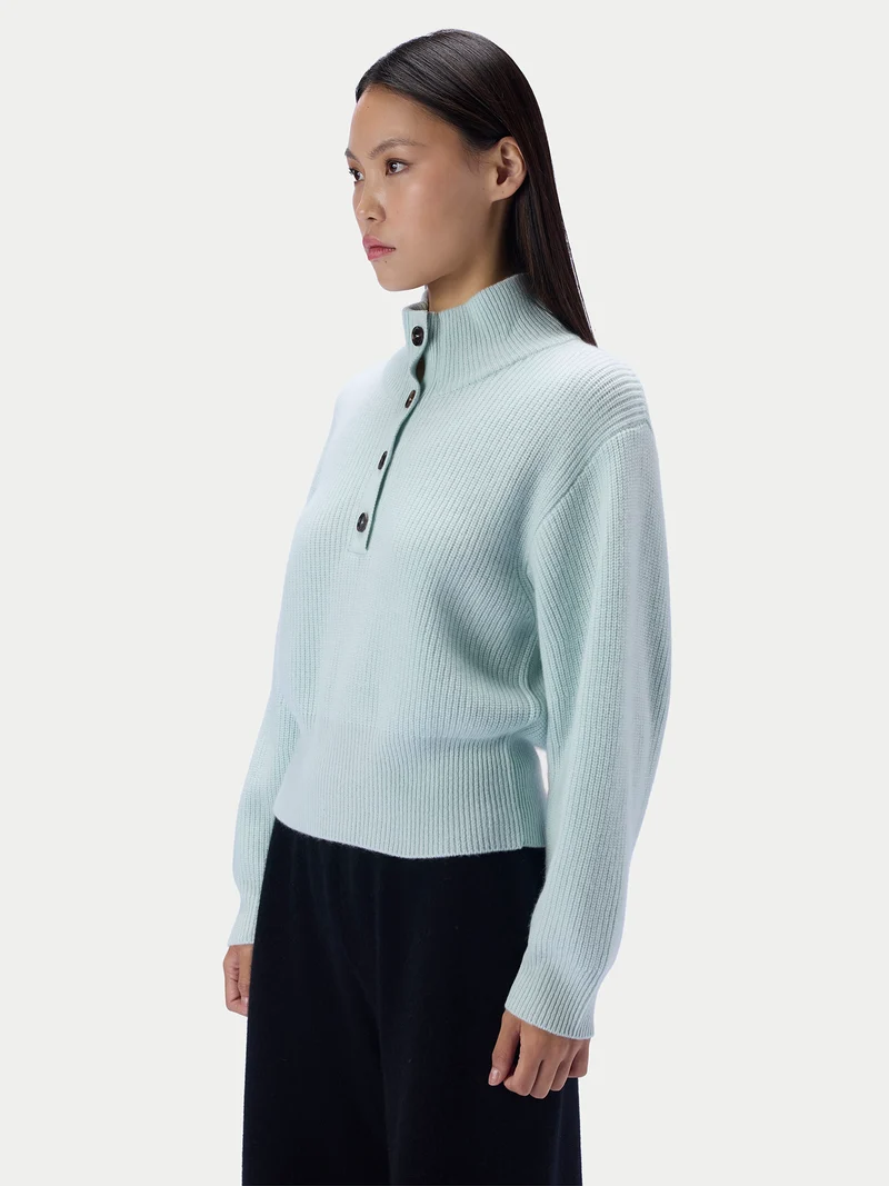 Kaschmirpullover mit Knopfleiste und Stehkragen