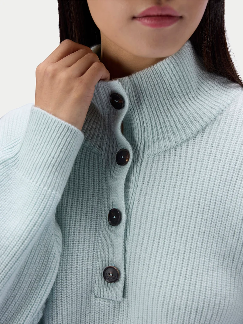 Kaschmirpullover mit Knopfleiste und Stehkragen