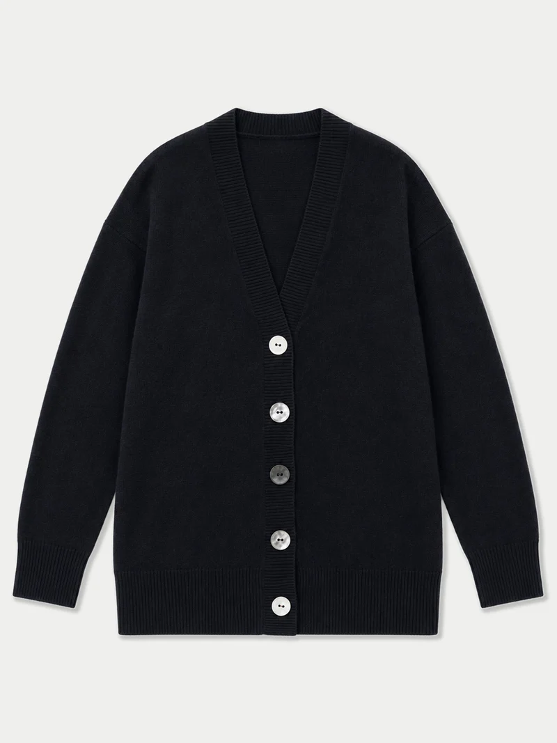 Kaschmir-Strickjacke mit lockerer Passform und V-Ausschnitt