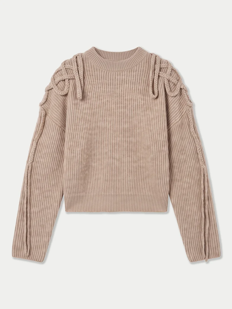 CashmeReborn Pullover mit mongolischem Knoten-Zopfmuster