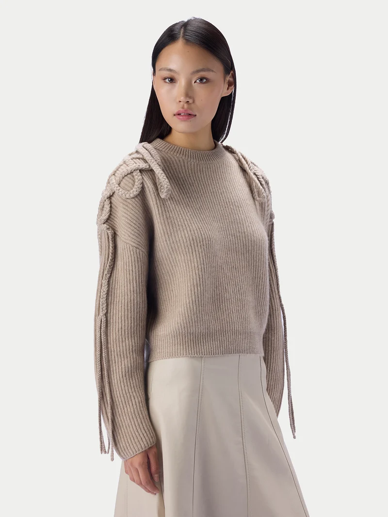 CashmeReborn Pullover mit mongolischem Knoten-Zopfmuster