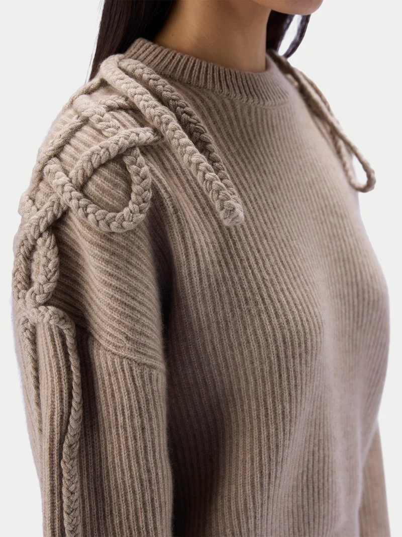 CashmeReborn Pullover mit mongolischem Knoten-Zopfmuster