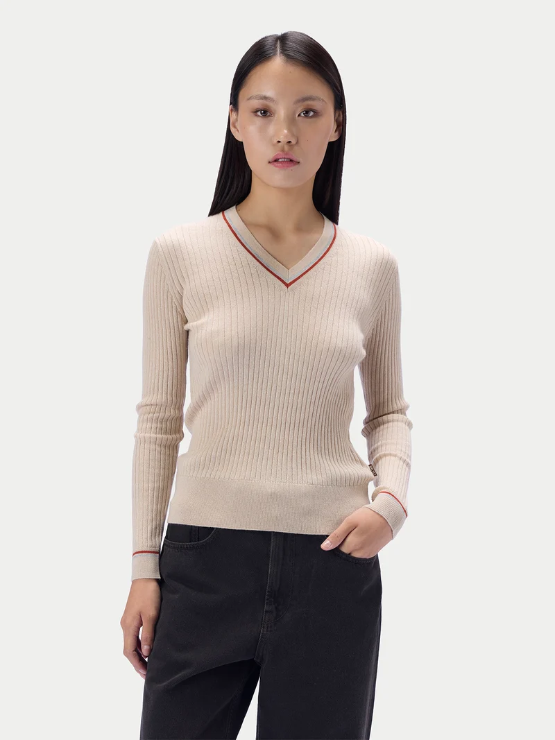 Kaschmir-Seiden-Cricket-Pullover mit V-Ausschnitt