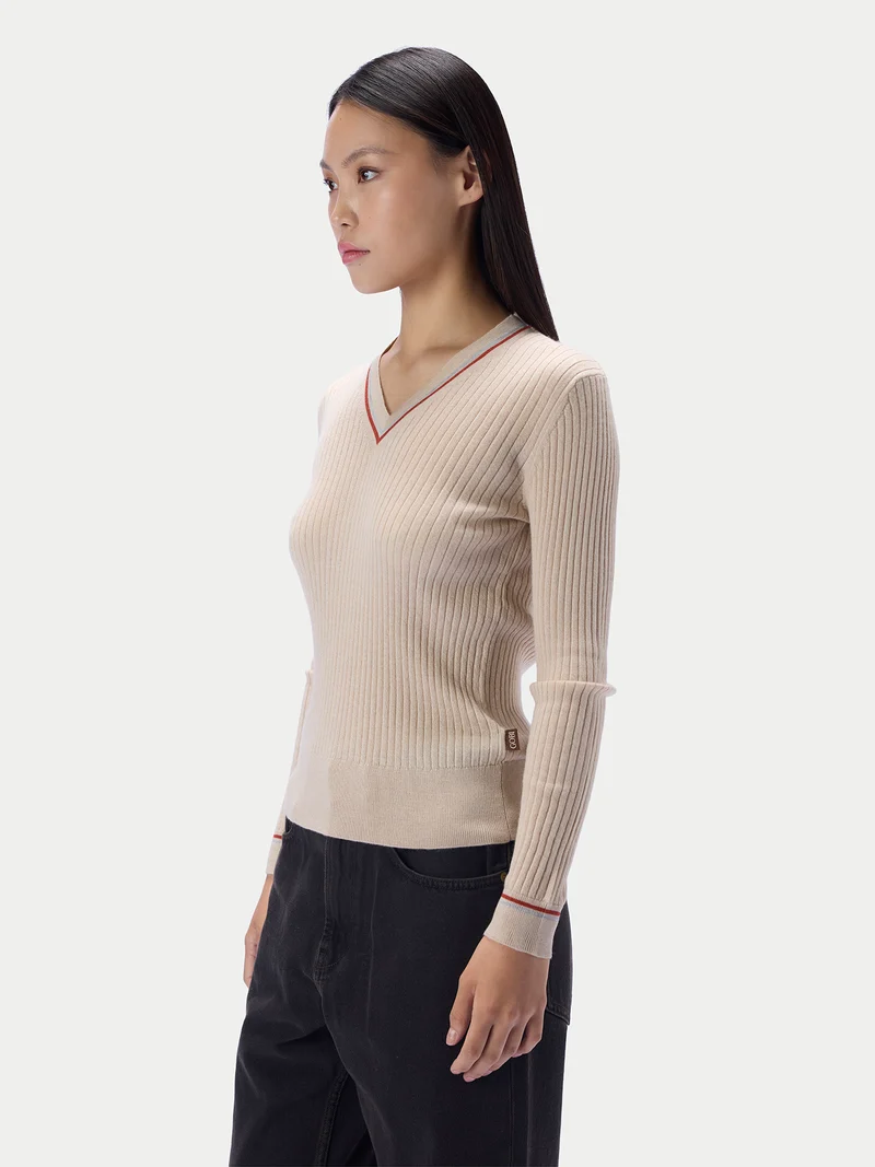 Kaschmir-Seiden-Cricket-Pullover mit V-Ausschnitt
