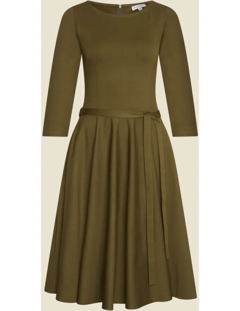 Swingkleid Ballerina Punty mit Bindegürtel, Oliv