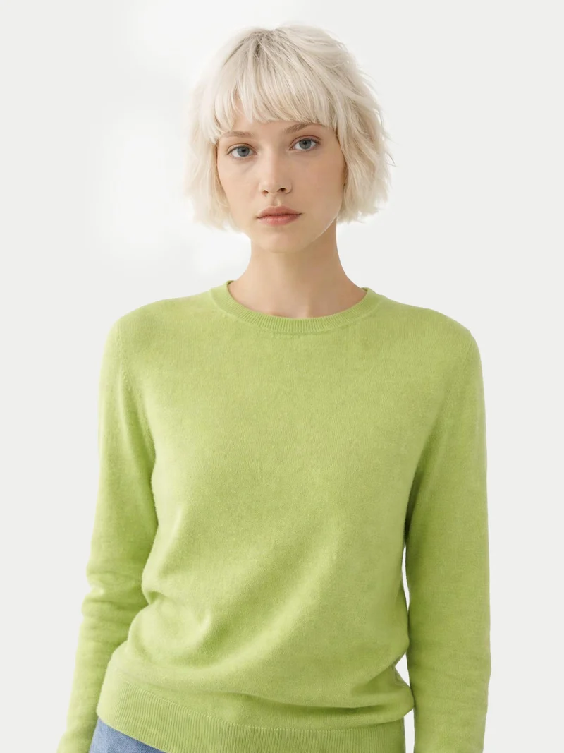 Basic R-Ausschnitt Kaschmirpullover