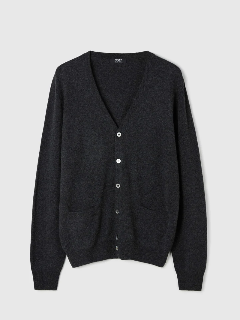 Basic V-Ausschnitt Kaschmirstrickjacke mit Knöpfen
