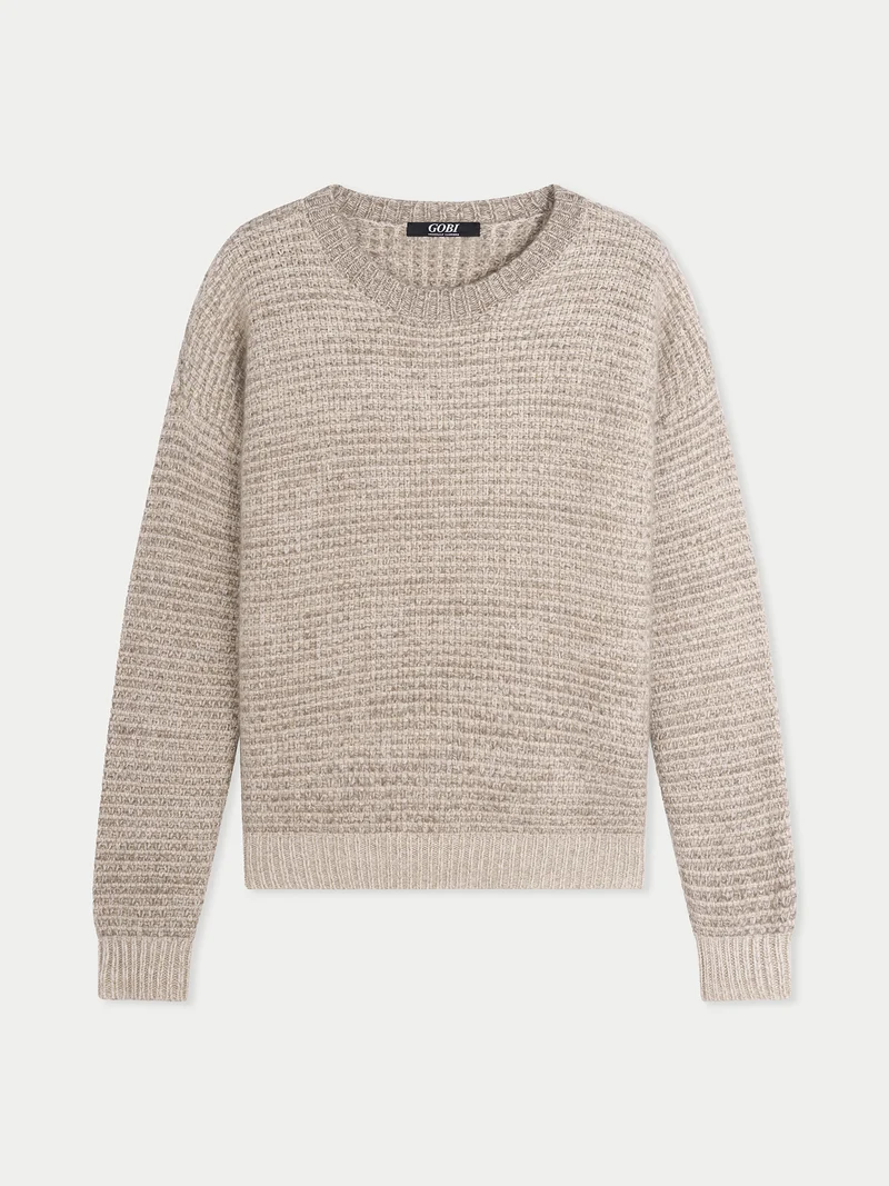 Tweedmuster Kaschmirpullover mit Rundhalsausschnitt