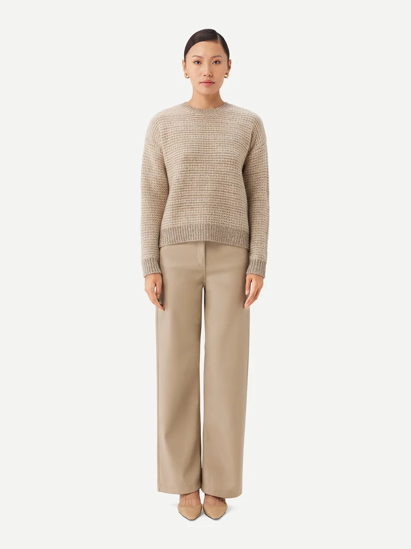 Tweedmuster Kaschmirpullover mit Rundhalsausschnitt