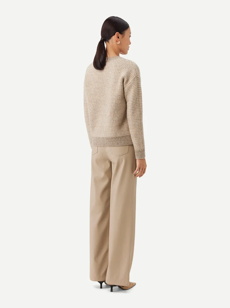 Tweedmuster Kaschmirpullover mit Rundhalsausschnitt