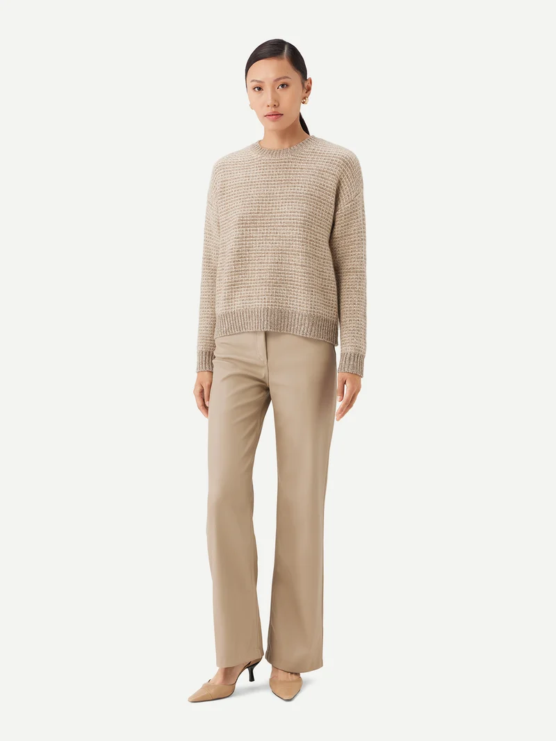 Tweedmuster Kaschmirpullover mit Rundhalsausschnitt