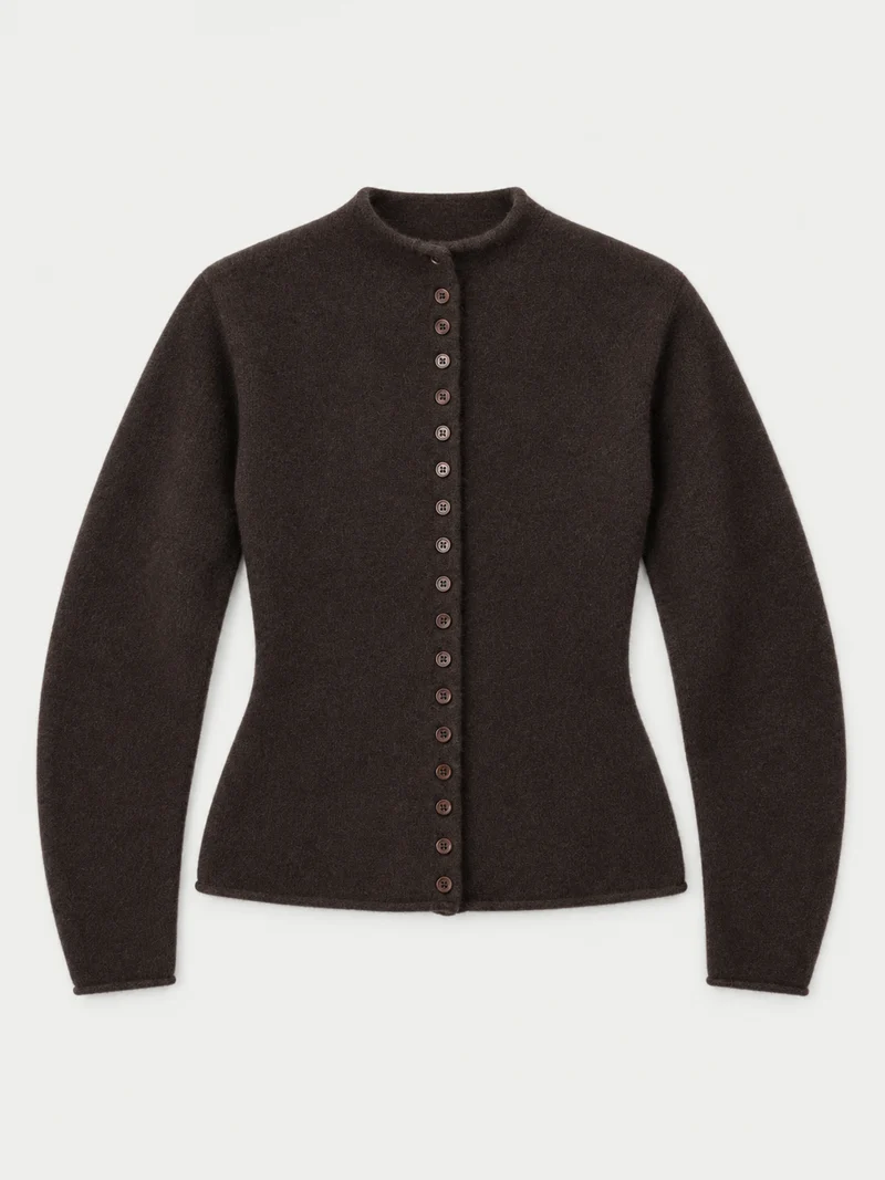 Kaschmir-Strickjacke mit Stehkragen und Knopfleiste
