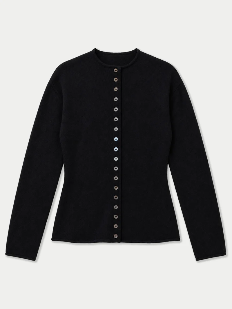 Kaschmir-Strickjacke mit Stehkragen und Knopfleiste