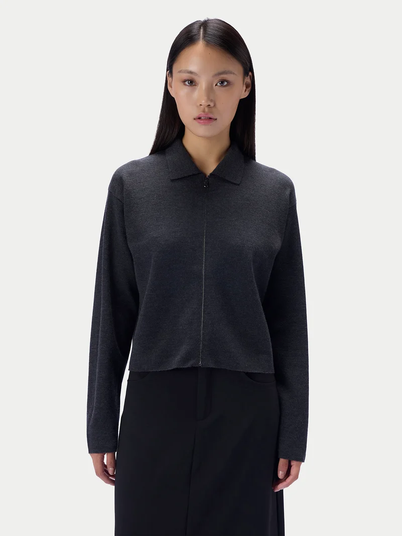 Kaschmir-Seide Strickjacke, kurz, mit Reißverschluss