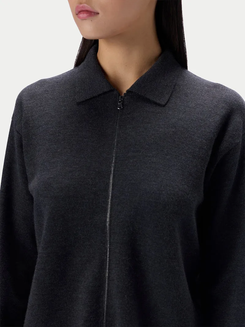 Kaschmir-Seide Strickjacke, kurz, mit Reißverschluss