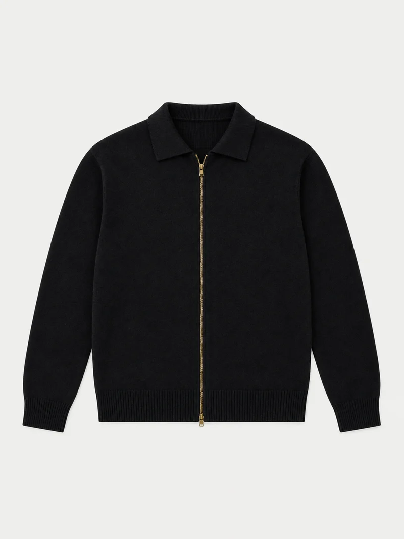 Kaschmir-Strickjacke mit spitzem Kragen und Reißverschluss