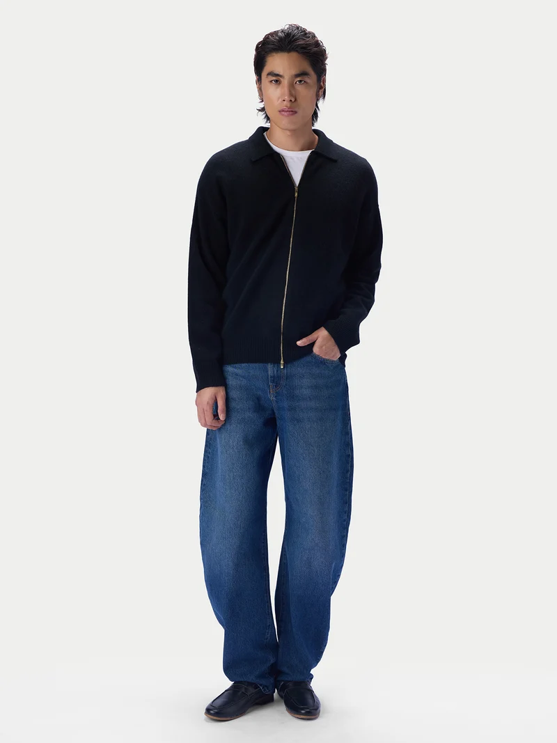 Kaschmir-Strickjacke mit spitzem Kragen und Reißverschluss