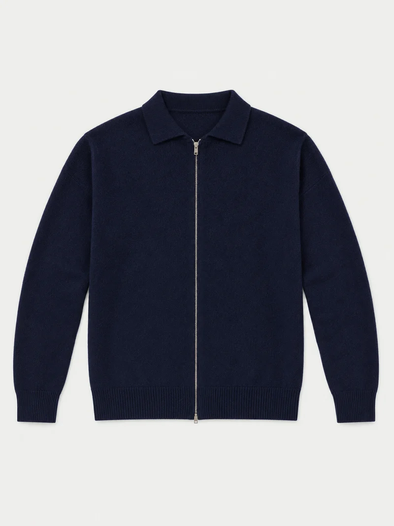 Kaschmir-Strickjacke mit spitzem Kragen und Reißverschluss