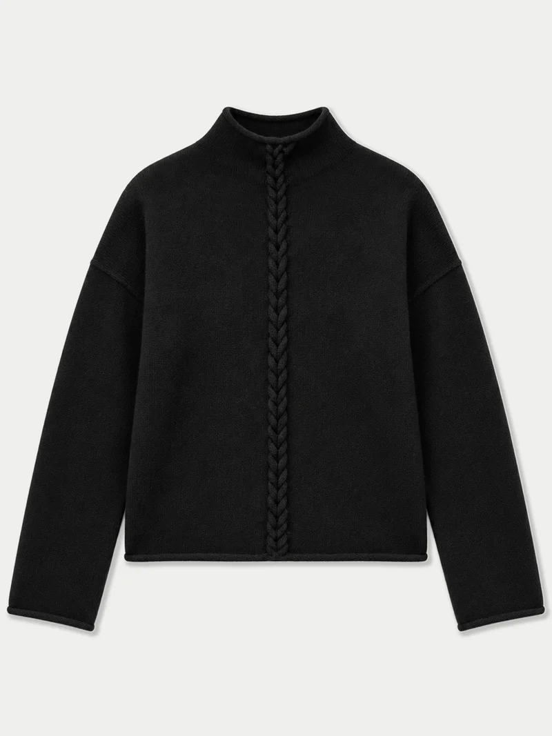 Kaschmirpullover mit Zopfgeflecht und Stehkragen