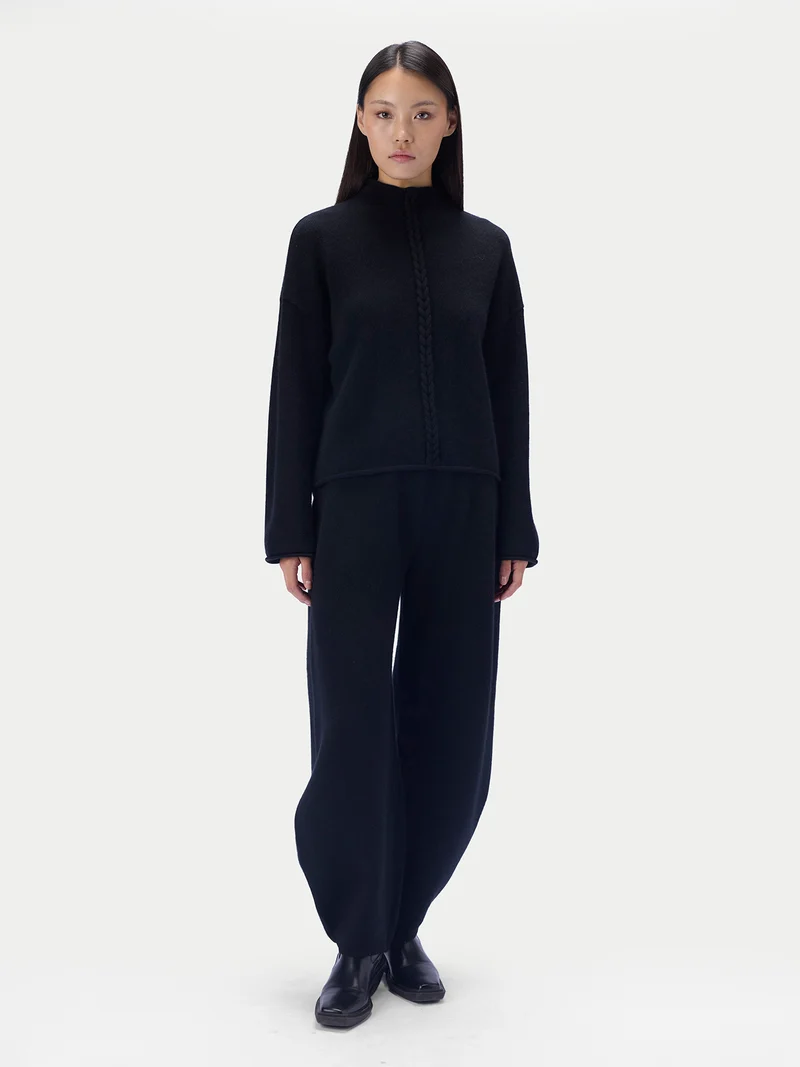 Kaschmirpullover mit Zopfgeflecht und Stehkragen