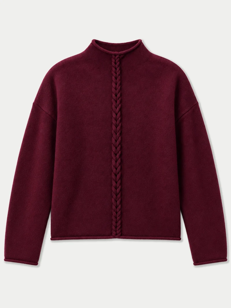 Kaschmirpullover mit Zopfgeflecht und Stehkragen
