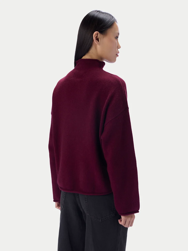 Kaschmirpullover mit Zopfgeflecht und Stehkragen