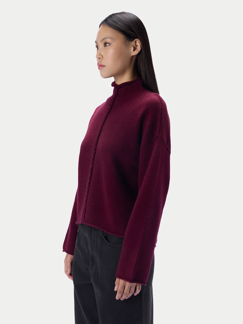 Kaschmirpullover mit Zopfgeflecht und Stehkragen