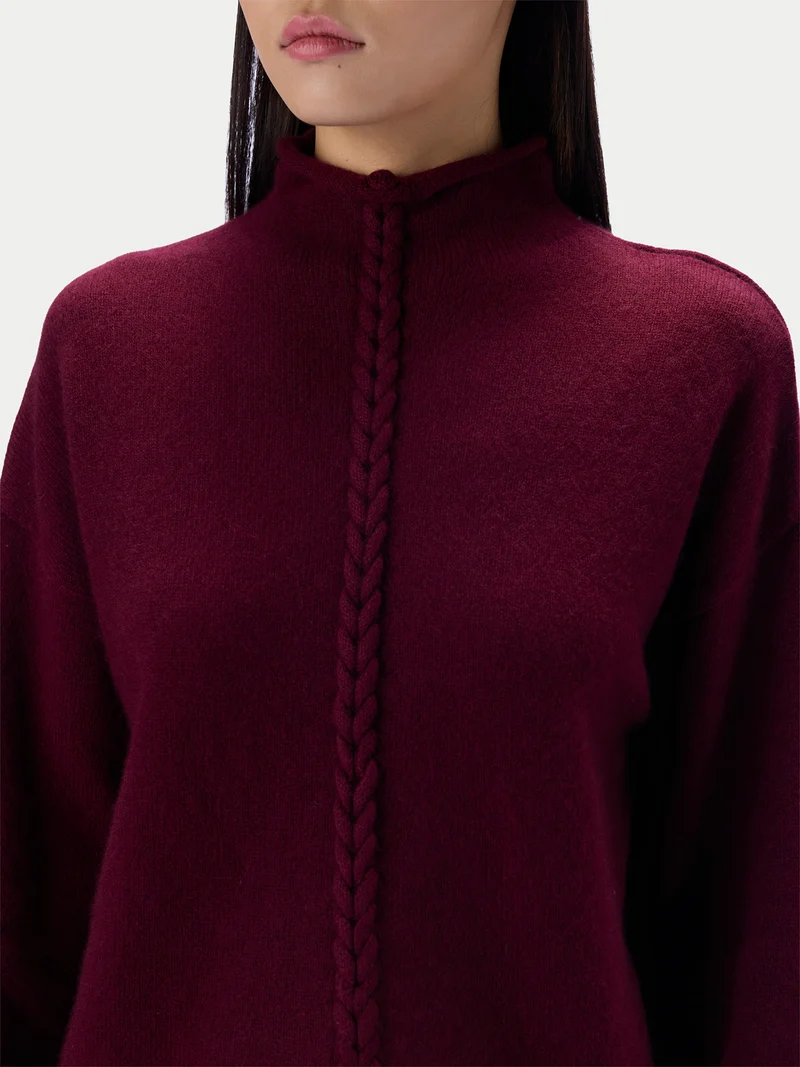 Kaschmirpullover mit Zopfgeflecht und Stehkragen