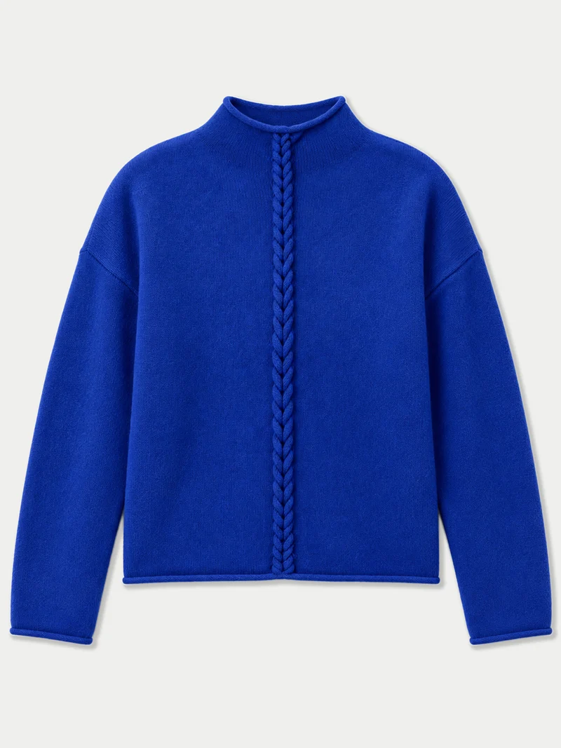 Kaschmirpullover mit Zopfgeflecht und Stehkragen
