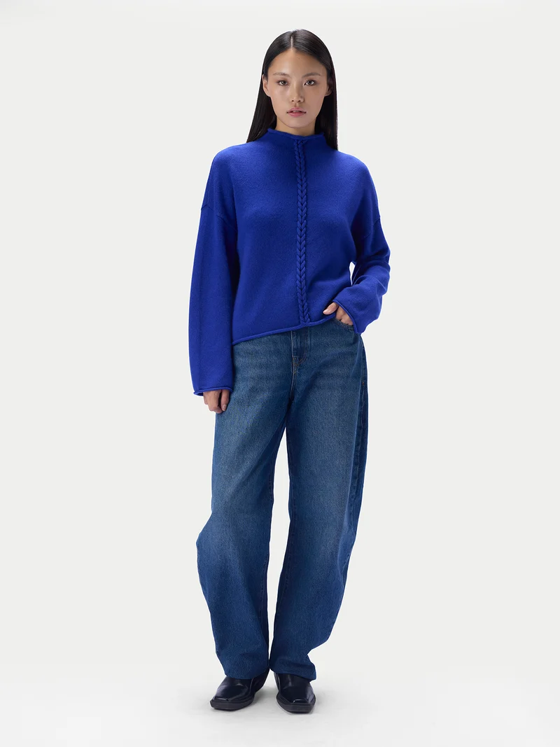 Kaschmirpullover mit Zopfgeflecht und Stehkragen
