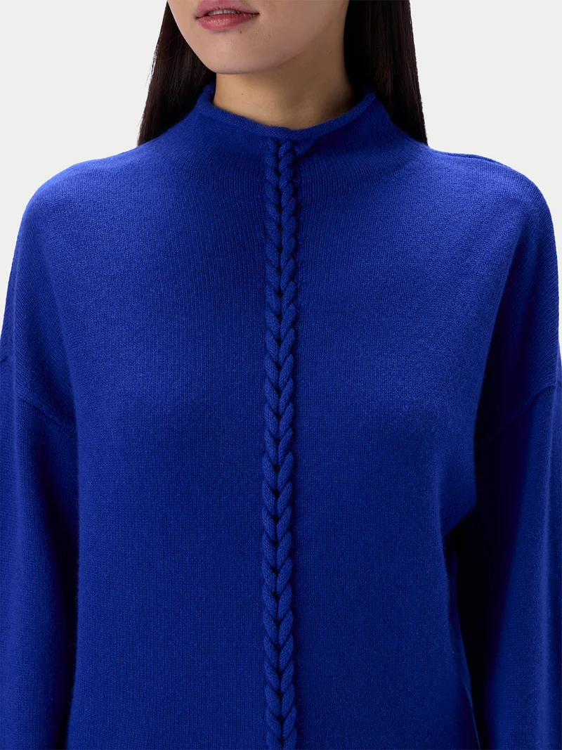 Kaschmirpullover mit Zopfgeflecht und Stehkragen