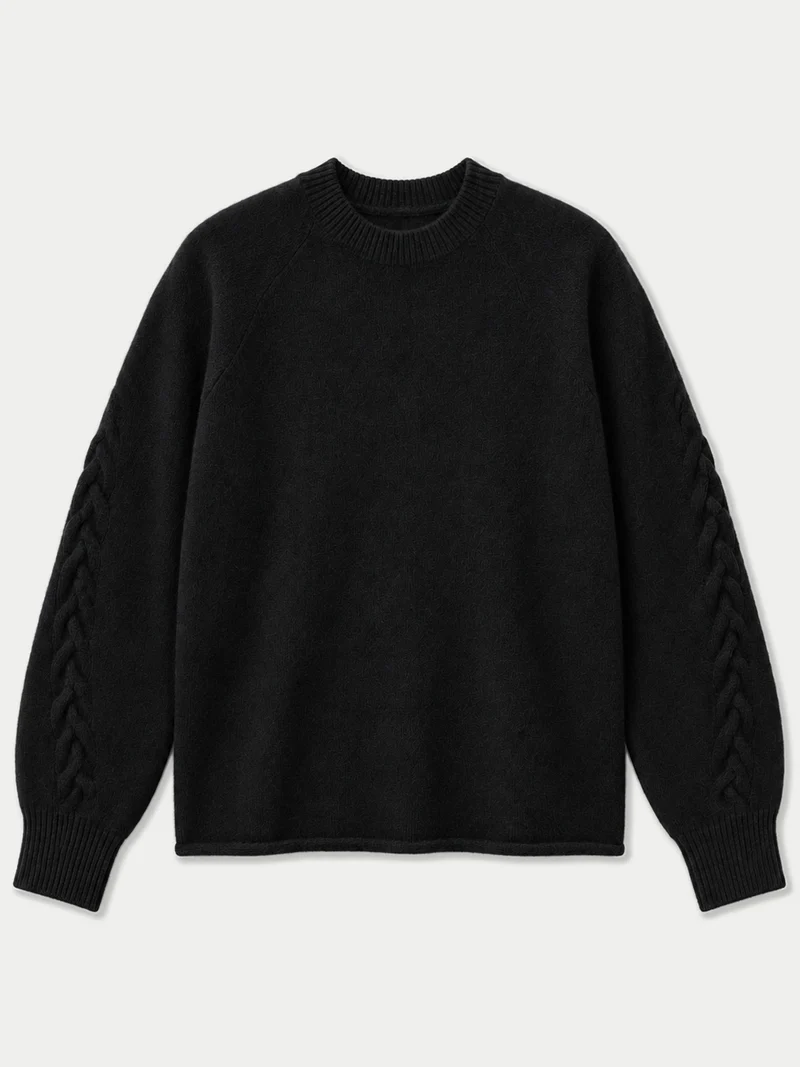 Kaschmirpullover mit Zopf-Raglanärmeln und Rundhalsausschnitt
