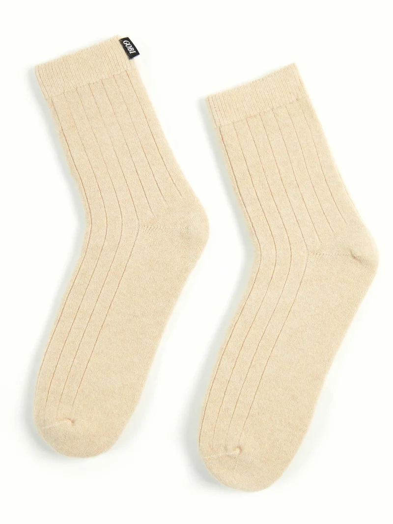 Naturfarbene Kaschmir Unisex Strick-Bettsocken mit Trim