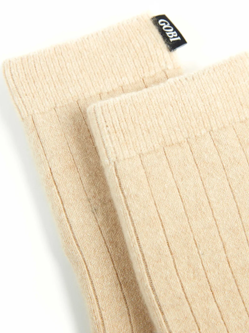 Naturfarbene Kaschmir Unisex Strick-Bettsocken mit Trim