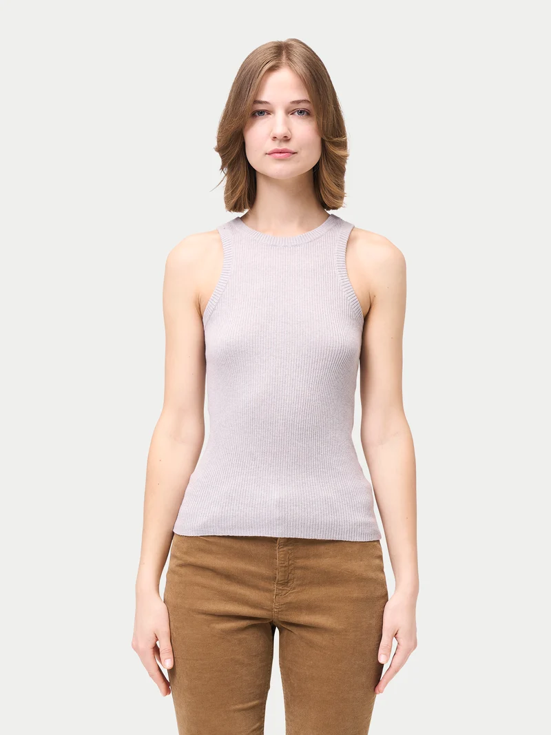 Geripptes Tank-Top aus Baumwoll-Seiden-Kaschmir-Mischung
