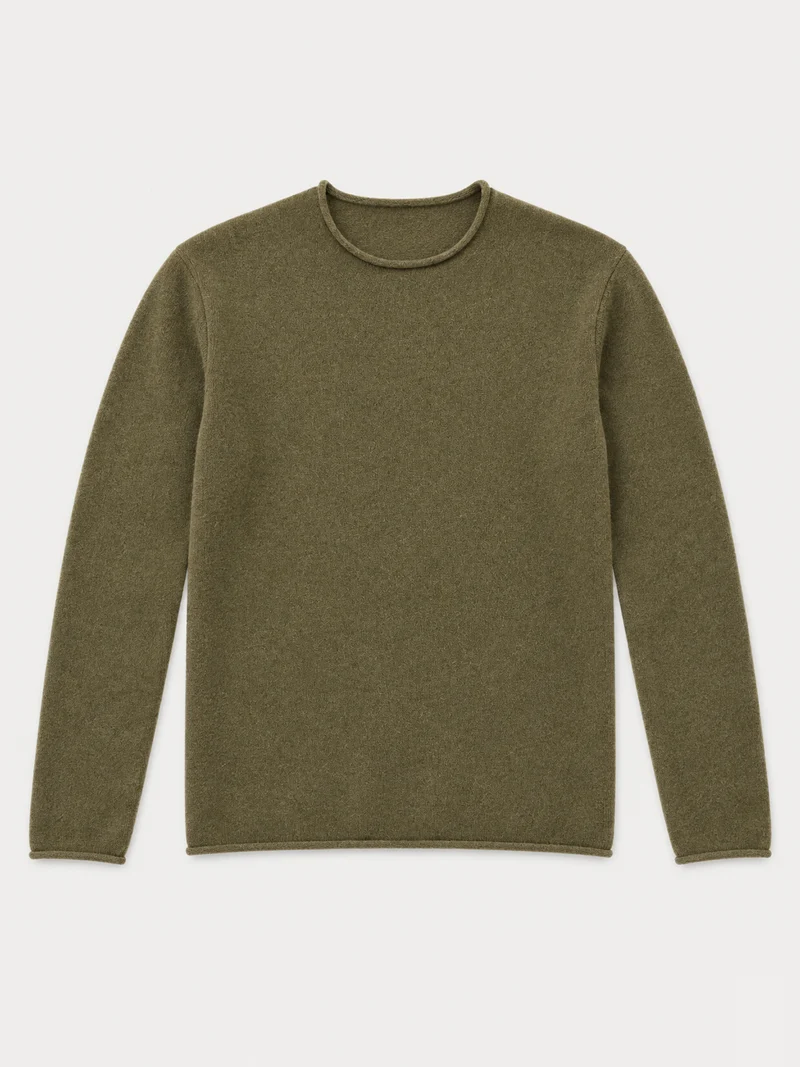 Kaschmirpullover mit Rollkante, Rundhals