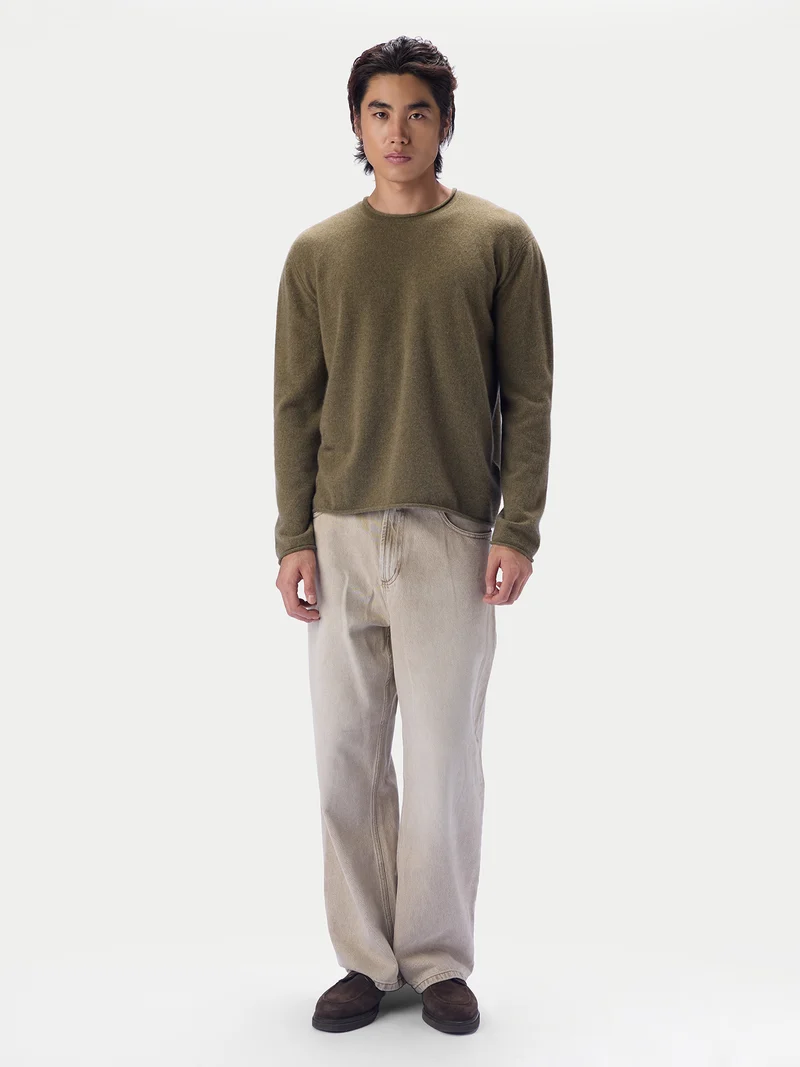 Kaschmirpullover mit Rollkante, Rundhals