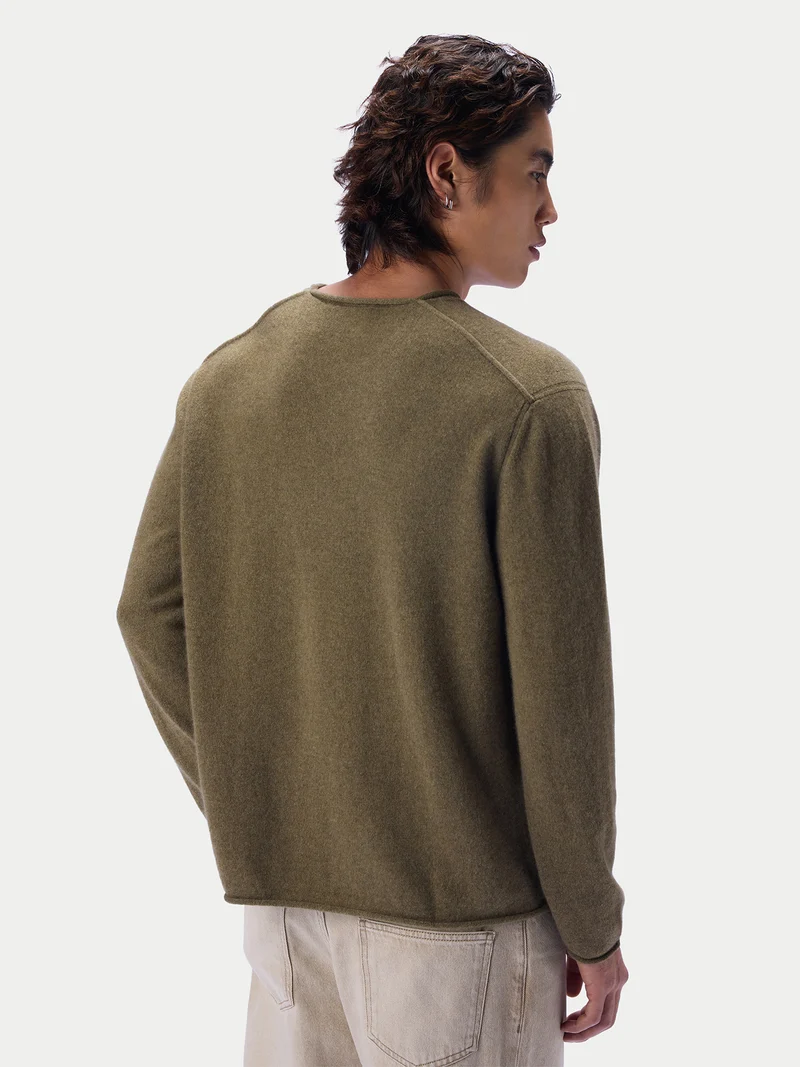 Kaschmirpullover mit Rollkante, Rundhals