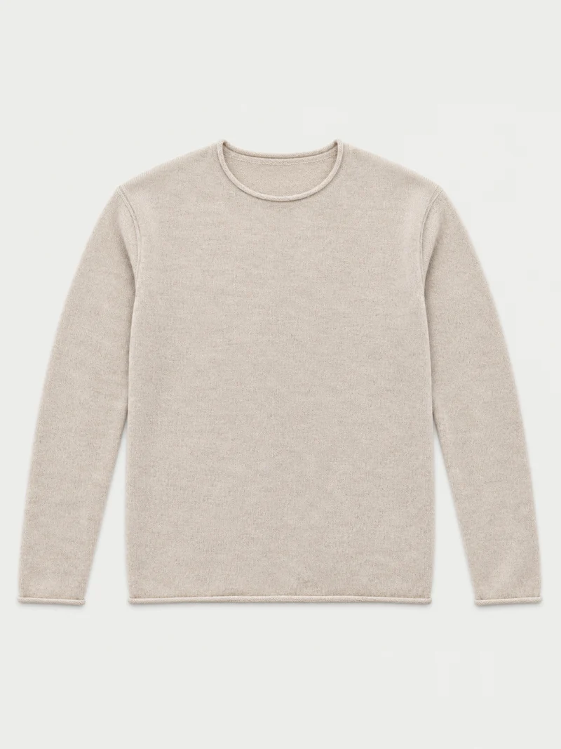 Kaschmirpullover mit Rollkante, Rundhals